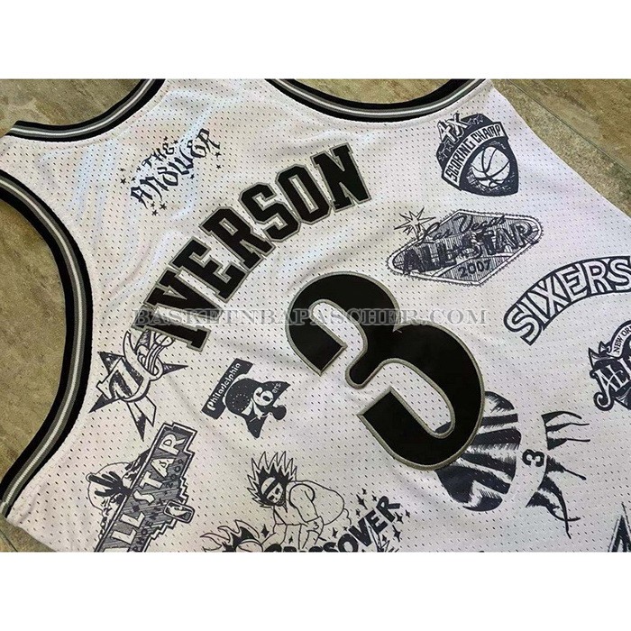 Maillot Philadelphia 76ers Allen Iverson NO 3 Mitchell & Ness 1997-98 Tattoo Blanc